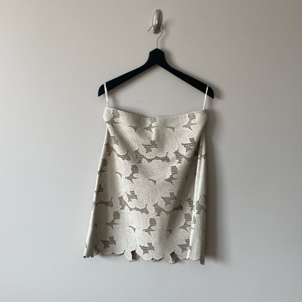 Real Leather Floral Lace design Cream pencil skirt